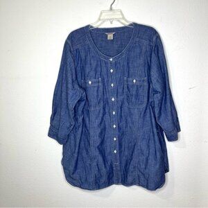 Duluth womens plus Free Range Organic Chambray tunic top shirt Sz 2X blue